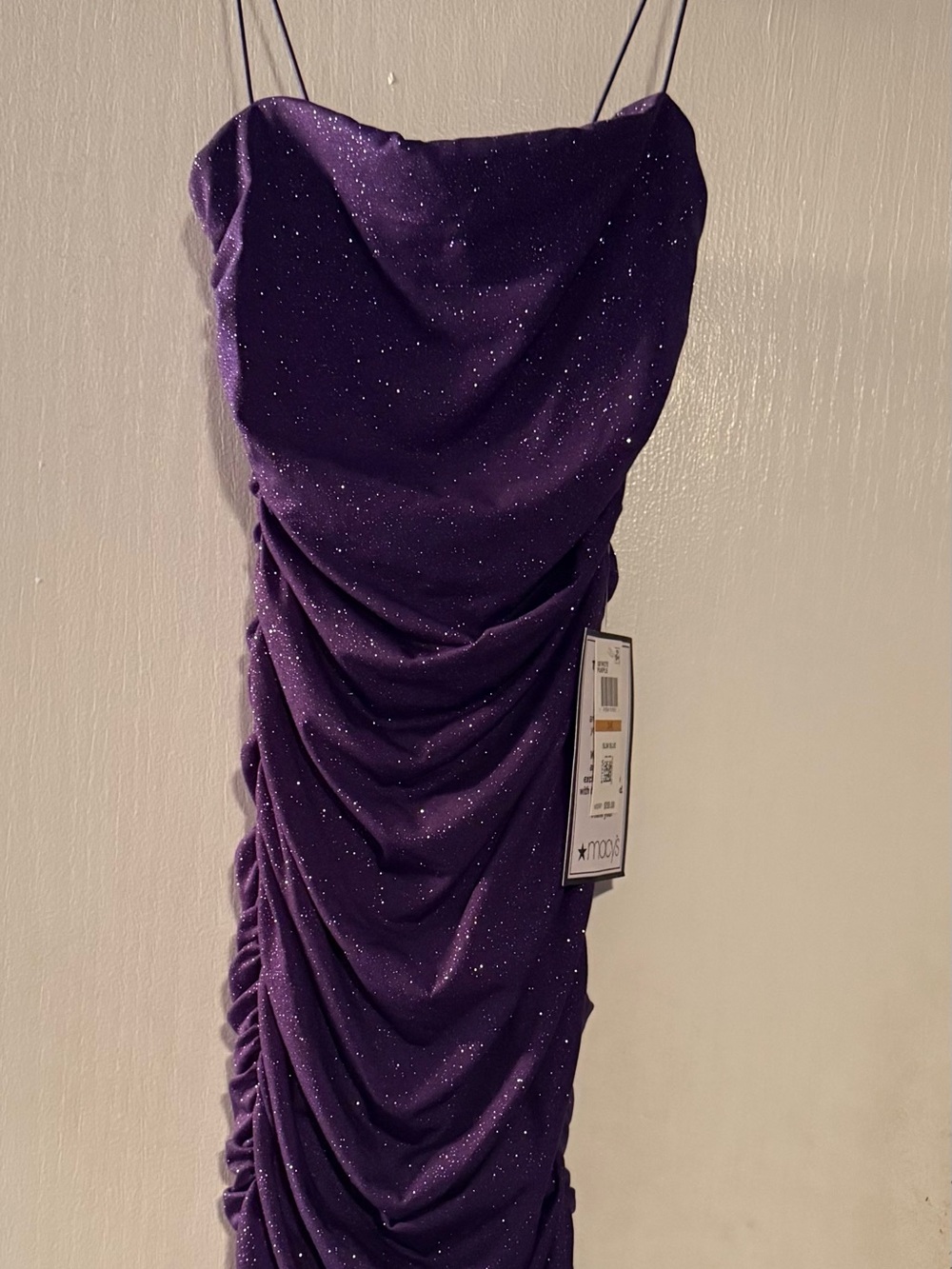 B Darlin Purple Sparkle Ruched Spaghetti-Strap Mini Dress